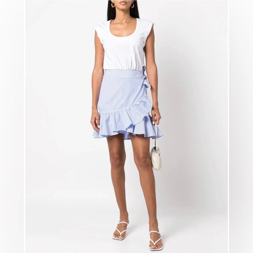 Veronica Beard White Top with Blue Ruffle Mini Dress - Picture 1 of 11